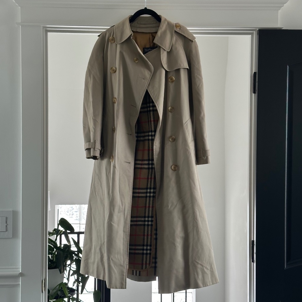 Vintage Burberry Long Trench Coat with Removable Wool Lining